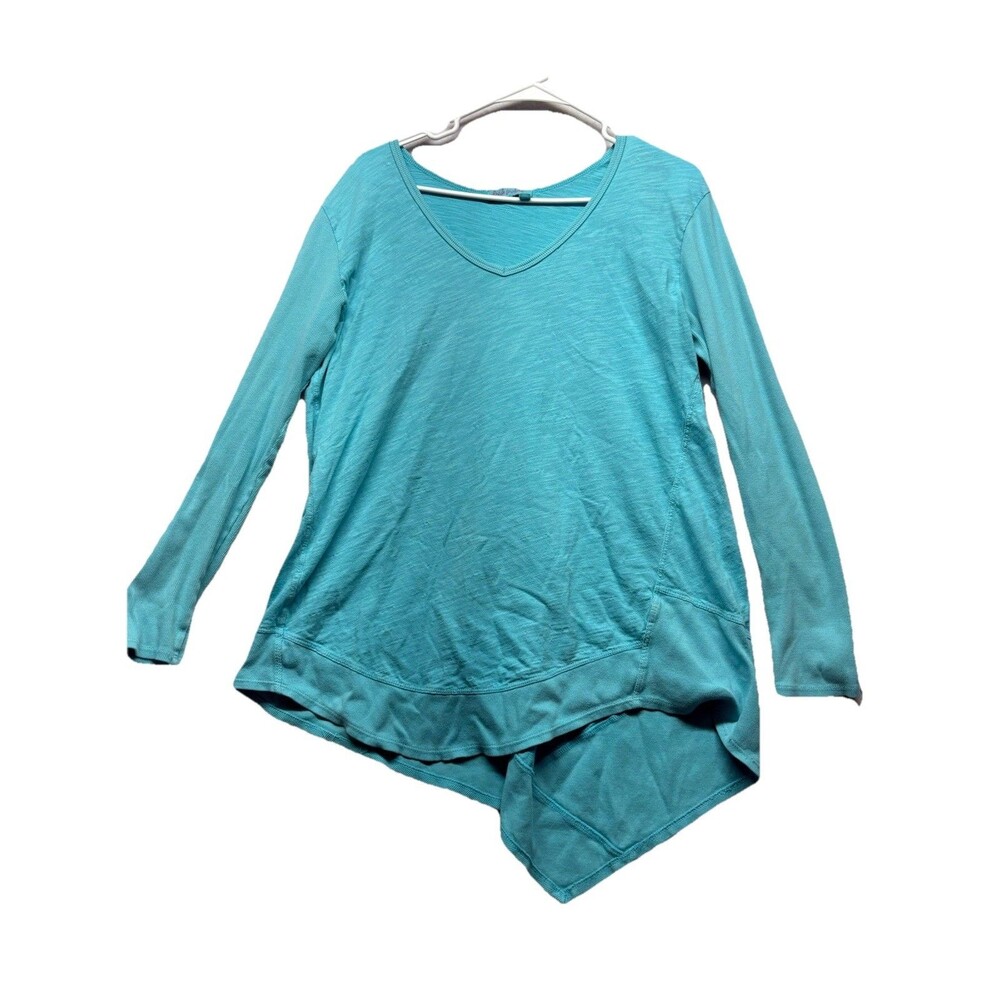 Fresh Produce Long Sleeve Loose Fit Asymmetrical Hem Shirt USA Women's L Aqua